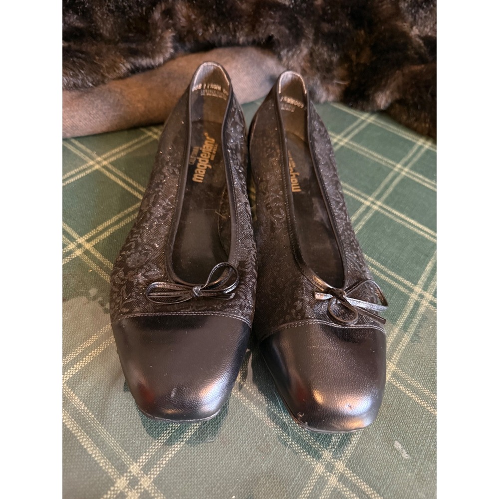 Magdesians California Vintage Black Lace Mesh Leather Cap Toe Ballet Flats 11WW